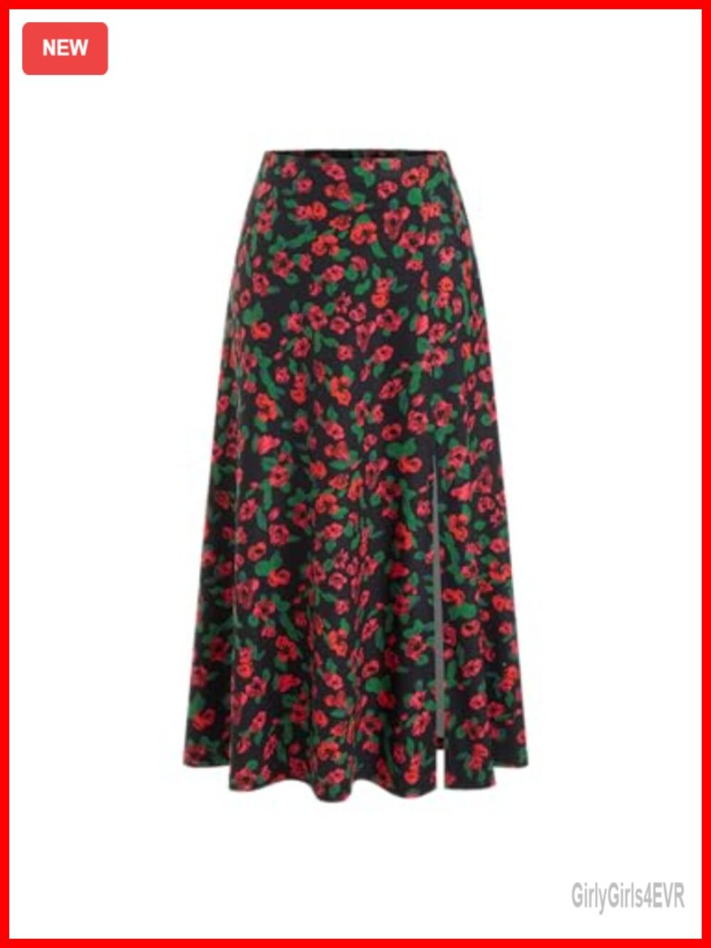 Floral A-Line Skirt Polyester Blend Elastic High Waist Split Hem Flowy Summer